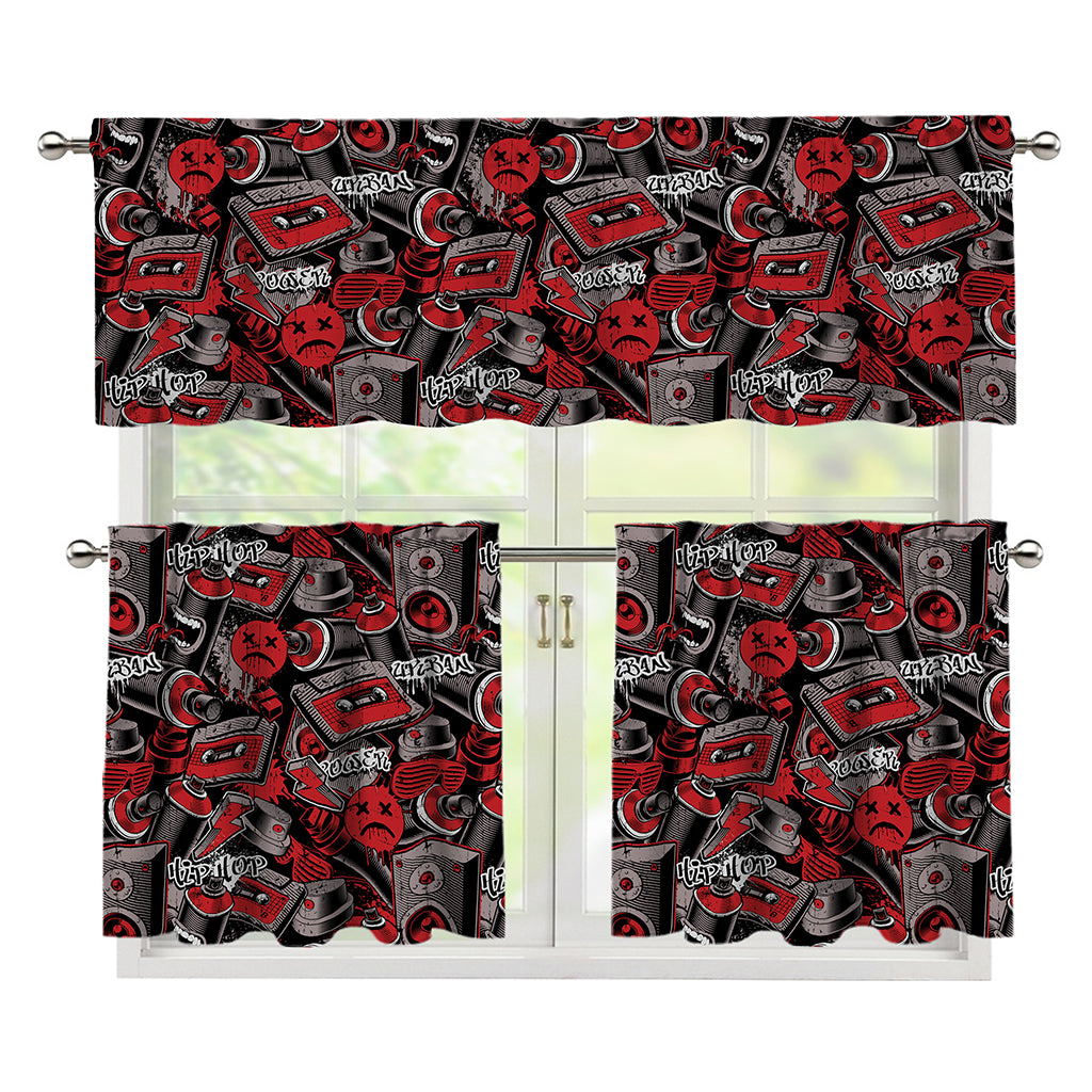 Grunge Graffiti Pattern Print 3 Piece Kitchen Curtains