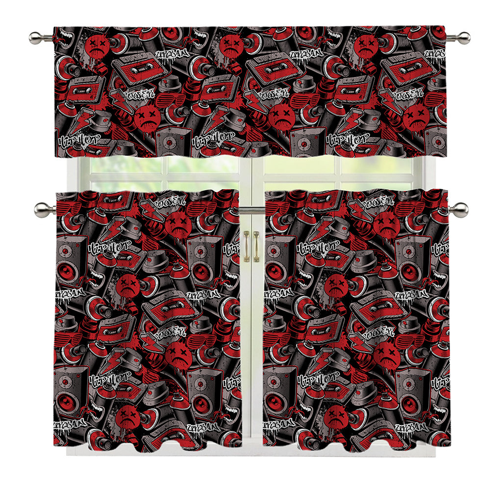 Grunge Graffiti Pattern Print 3 Piece Kitchen Curtains