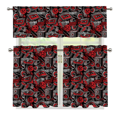 Grunge Graffiti Pattern Print 3 Piece Kitchen Curtains