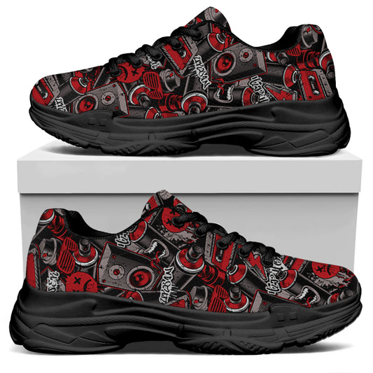 Grunge Graffiti Pattern Print Black Chunky Shoes