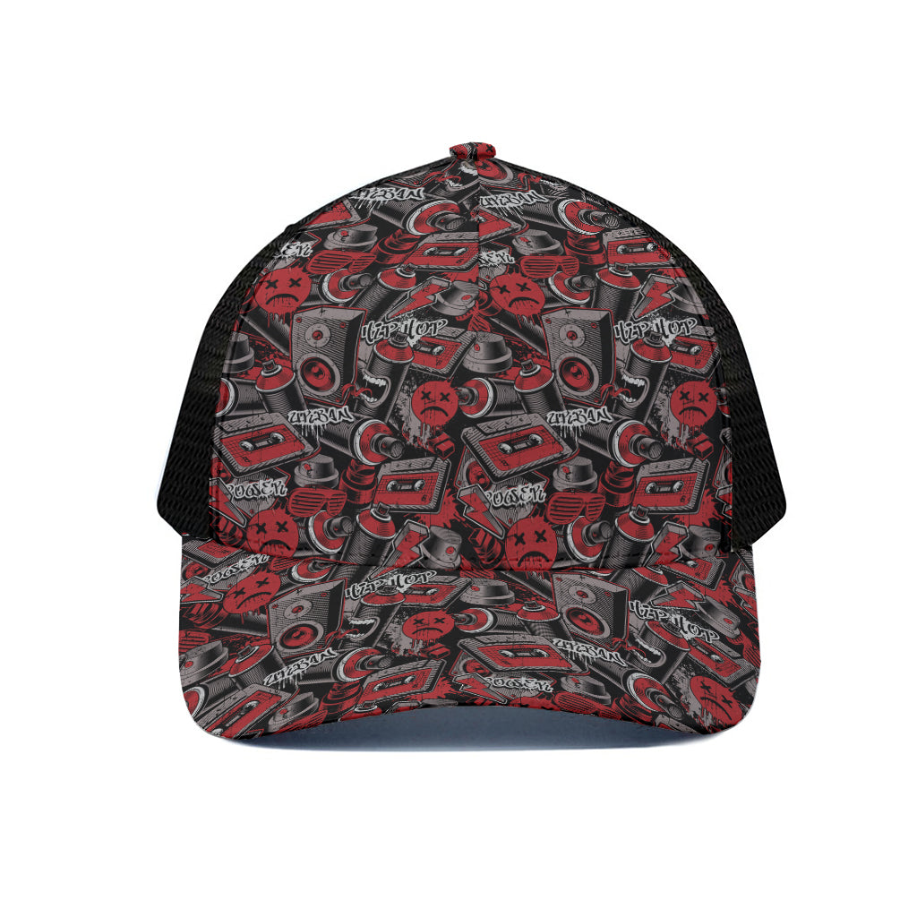 Grunge Graffiti Pattern Print Black Mesh Trucker Cap