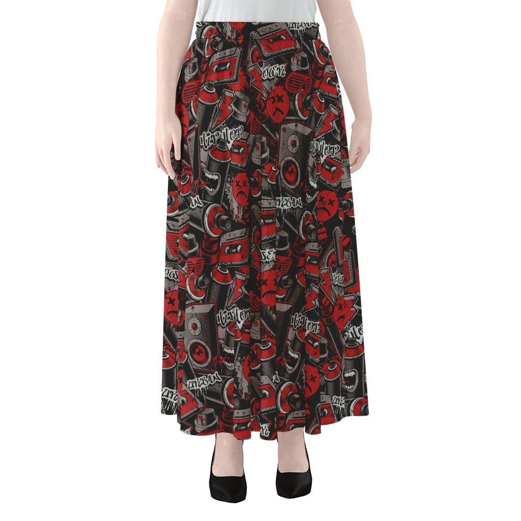 Grunge Graffiti Pattern Print Chiffon Maxi Skirt