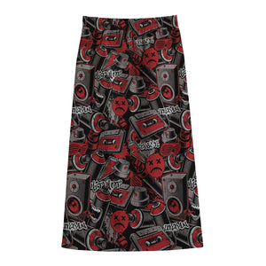 Grunge Graffiti Pattern Print Cotton Front Slit Maxi Skirt