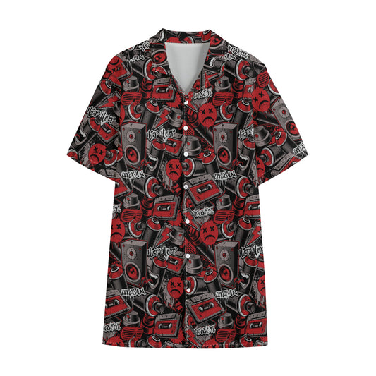 Grunge Graffiti Pattern Print Cotton Hawaiian Shirt