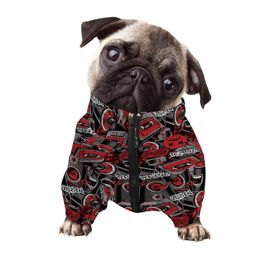 Grunge Graffiti Pattern Print Dog Zip Up Jacket
