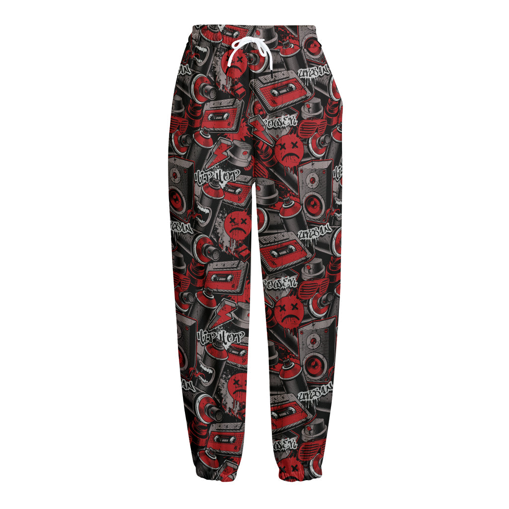 Grunge Graffiti Pattern Print Fleece Lined Knit Pants