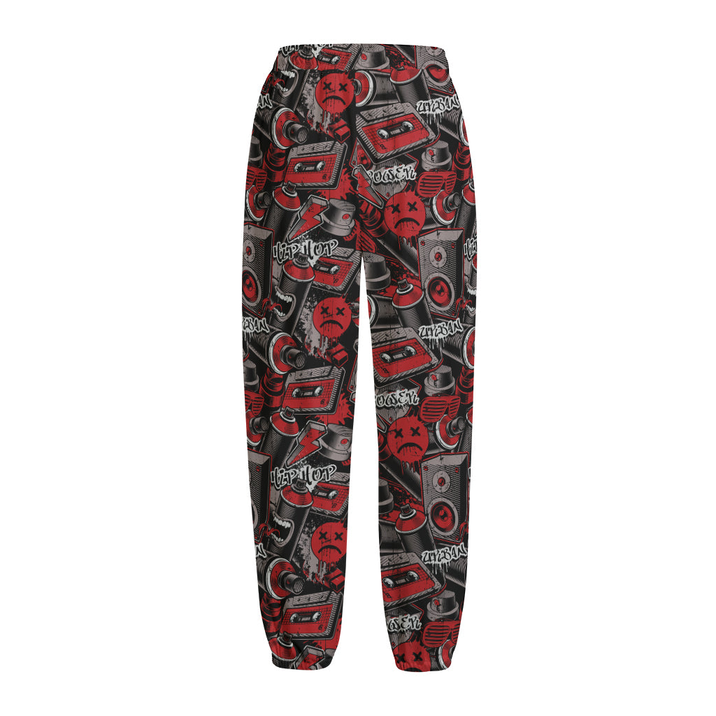 Grunge Graffiti Pattern Print Fleece Lined Knit Pants