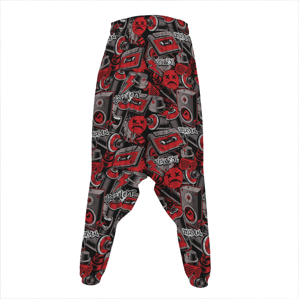 Grunge Graffiti Pattern Print Hammer Pants