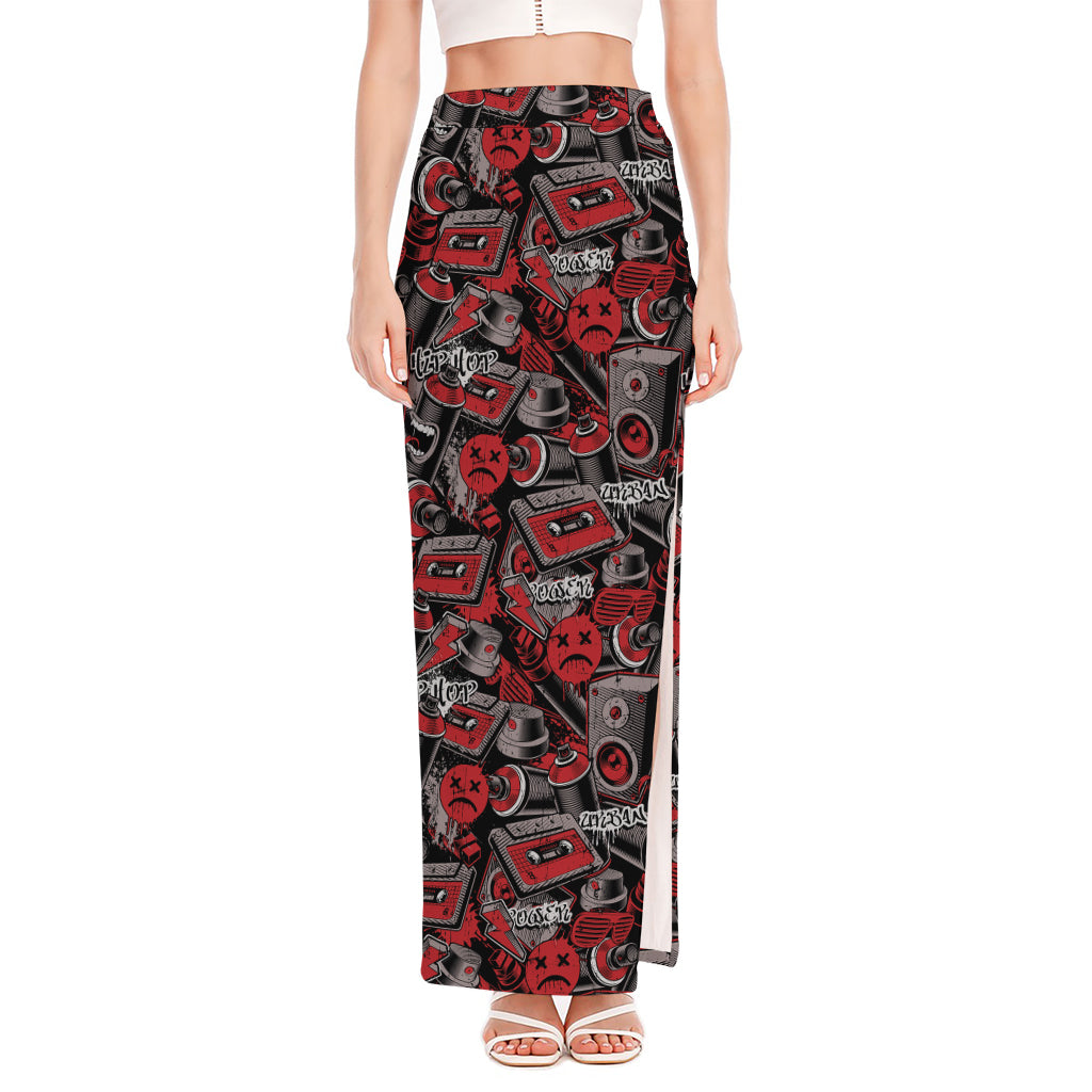 Grunge Graffiti Pattern Print High Slit Maxi Skirt