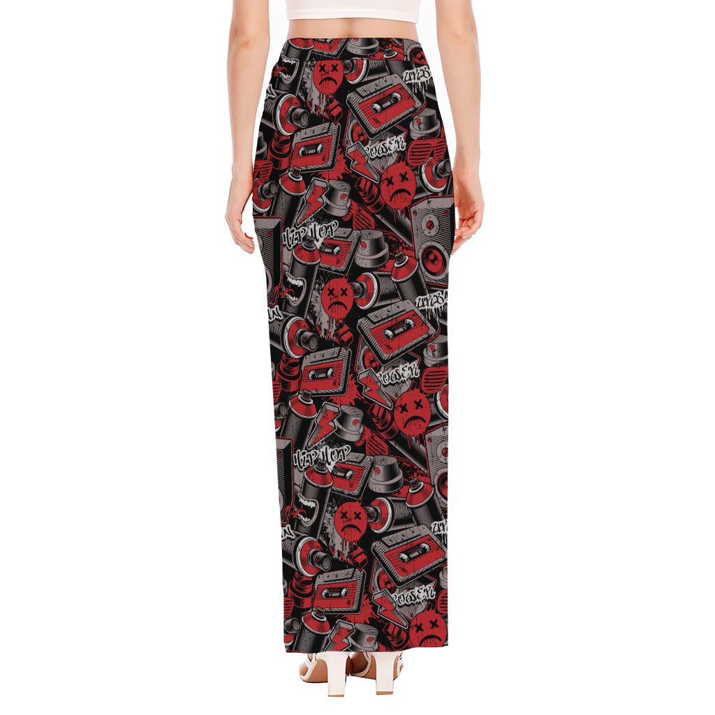 Grunge Graffiti Pattern Print High Slit Maxi Skirt