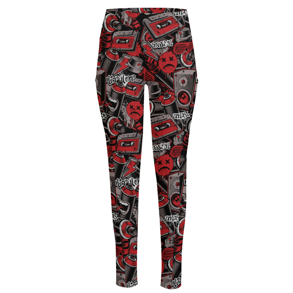 Grunge Graffiti Pattern Print High-Waisted Pocket Leggings