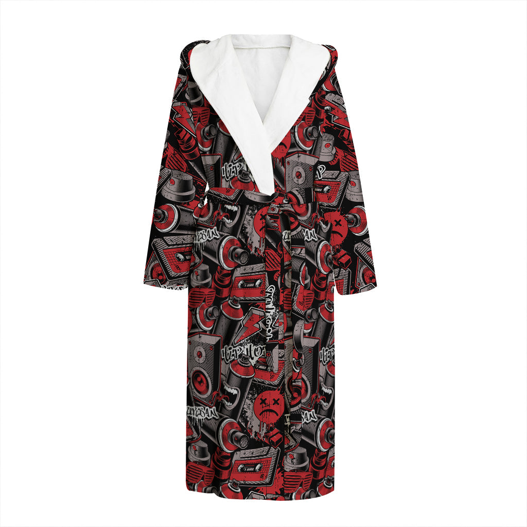 Grunge Graffiti Pattern Print Hooded Bathrobe