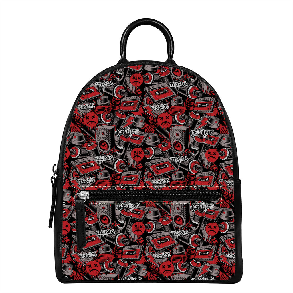Grunge Graffiti Pattern Print Leather Backpack