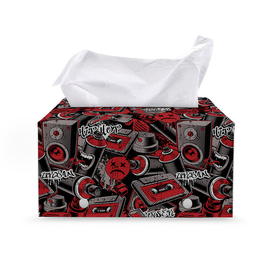 Grunge Graffiti Pattern Print Leather Tissue Box Cover
