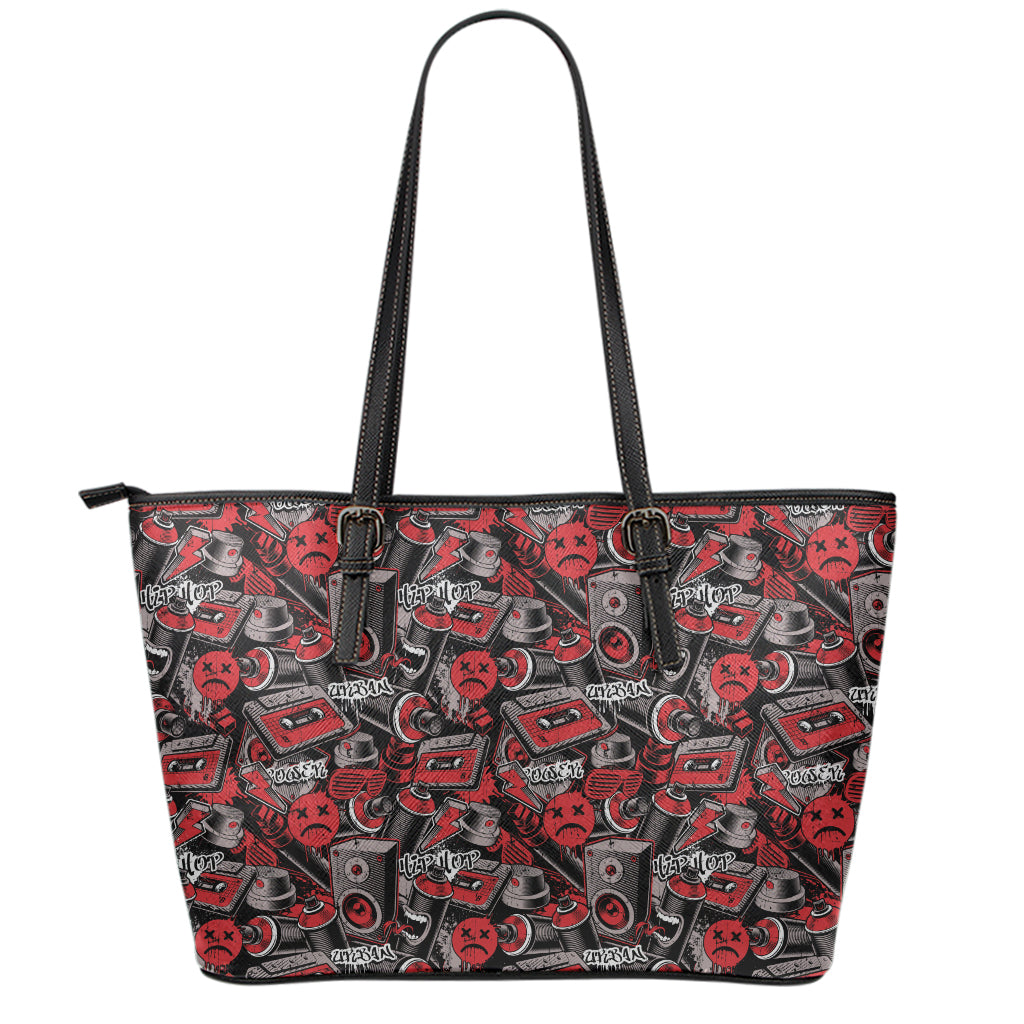 Grunge Graffiti Pattern Print Leather Tote Bag