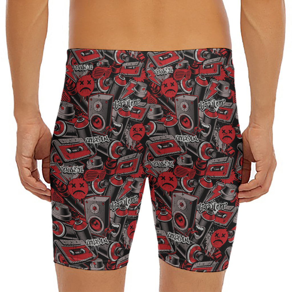 Grunge Graffiti Pattern Print Men's Long Boxer Briefs