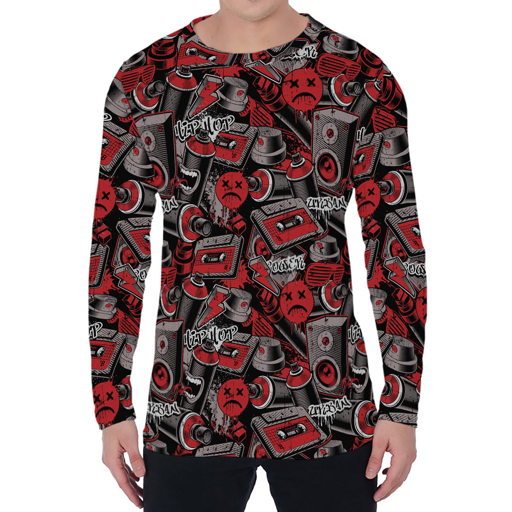 Grunge Graffiti Pattern Print Men's Long Sleeve T-Shirt