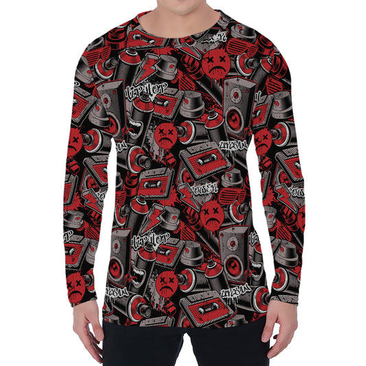 Grunge Graffiti Pattern Print Men's Long Sleeve T-Shirt