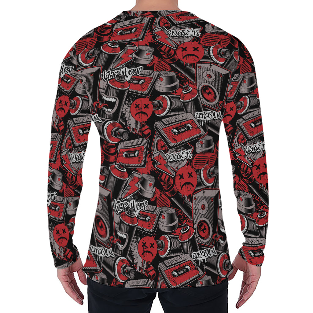 Grunge Graffiti Pattern Print Men's Long Sleeve T-Shirt