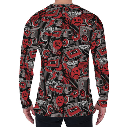 Grunge Graffiti Pattern Print Men's Long Sleeve T-Shirt