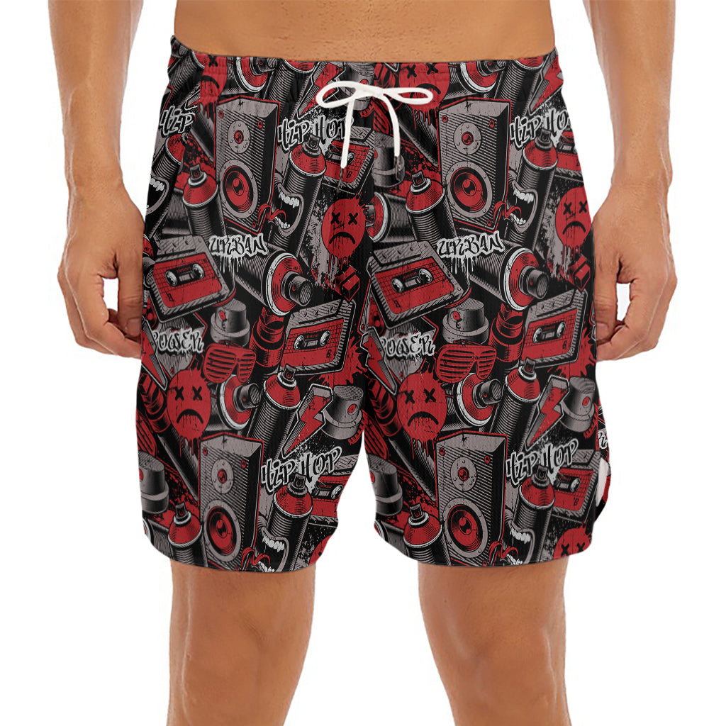 Grunge Graffiti Pattern Print Men's Split Running Shorts