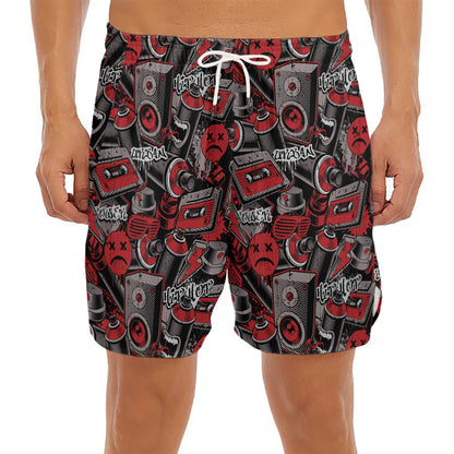 Grunge Graffiti Pattern Print Men's Split Running Shorts