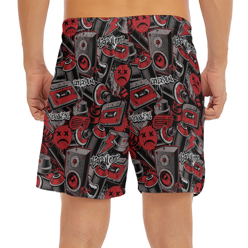 Grunge Graffiti Pattern Print Men's Split Running Shorts