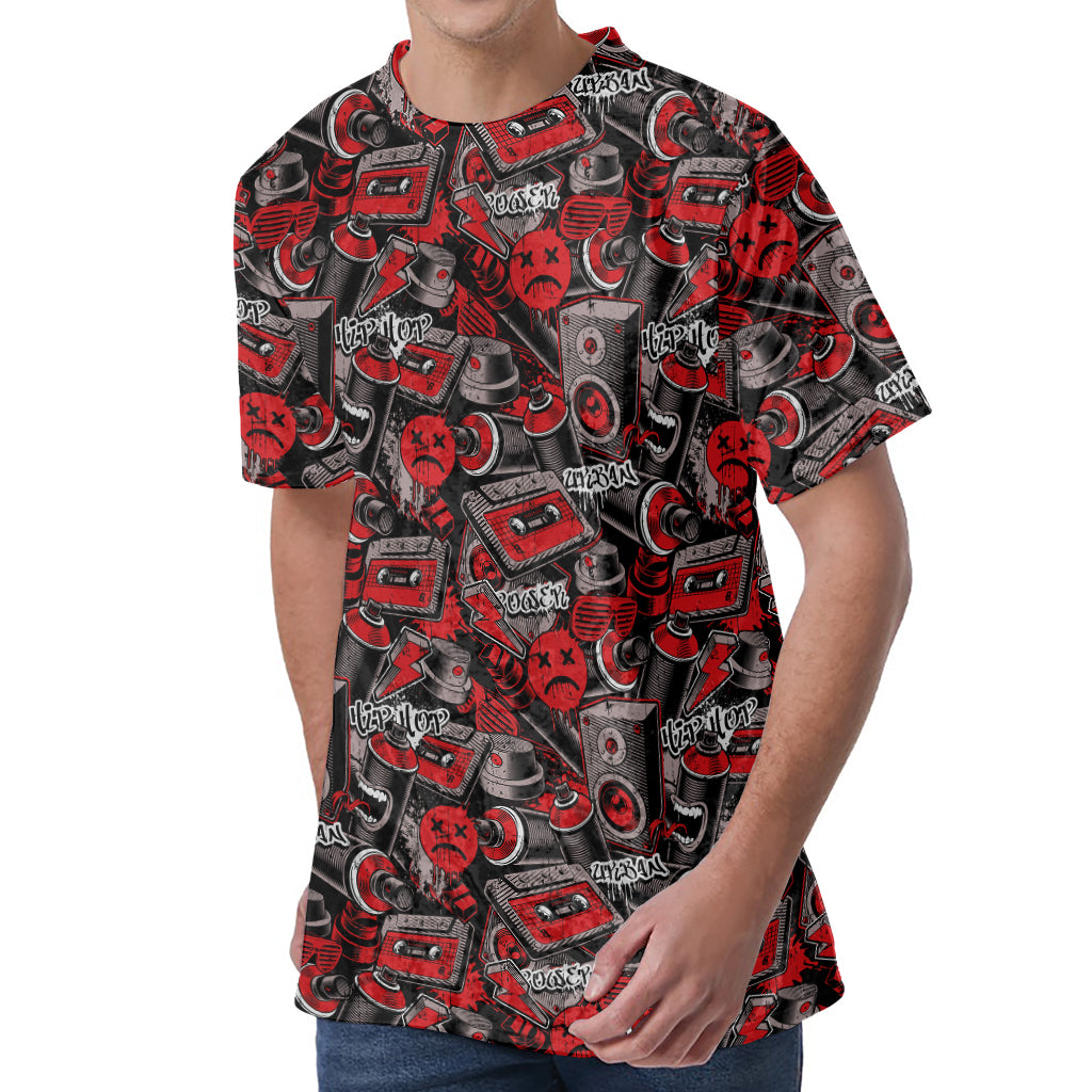Grunge Graffiti Pattern Print Men's Velvet T-Shirt