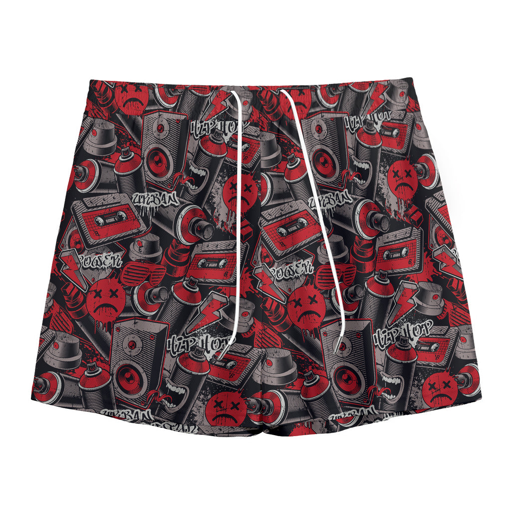 Grunge Graffiti Pattern Print Mesh Shorts