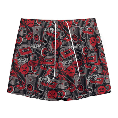 Grunge Graffiti Pattern Print Mesh Shorts