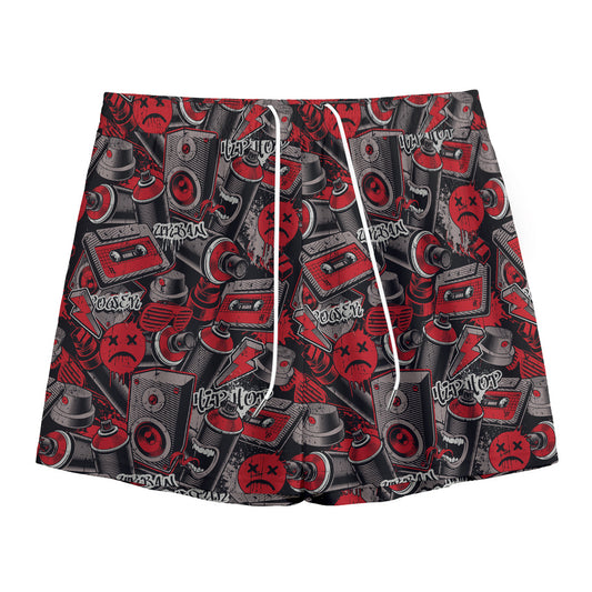 Grunge Graffiti Pattern Print Mesh Shorts