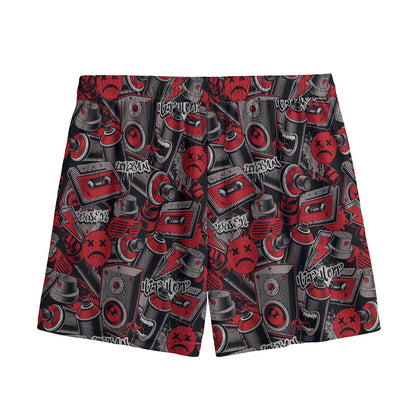 Grunge Graffiti Pattern Print Mesh Shorts