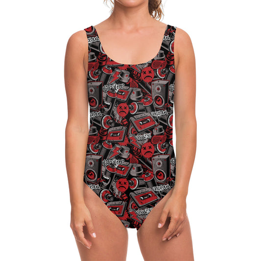 Grunge Graffiti Pattern Print One Piece Swimsuit