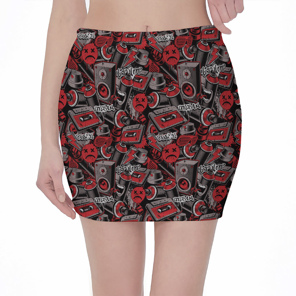 Grunge Graffiti Pattern Print Pencil Mini Skirt