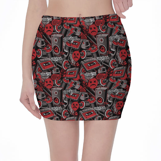 Grunge Graffiti Pattern Print Pencil Mini Skirt