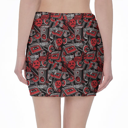 Grunge Graffiti Pattern Print Pencil Mini Skirt