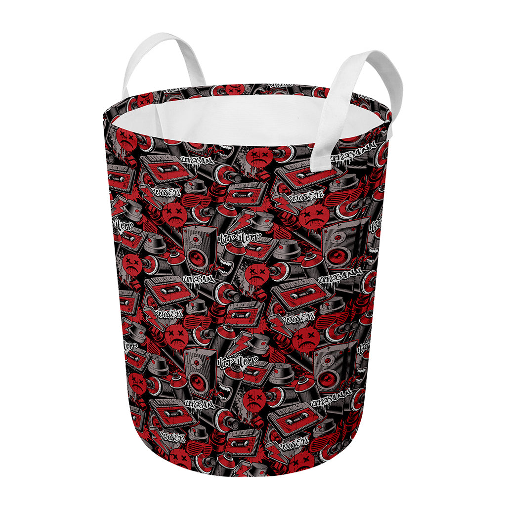 Grunge Graffiti Pattern Print Round Laundry Basket