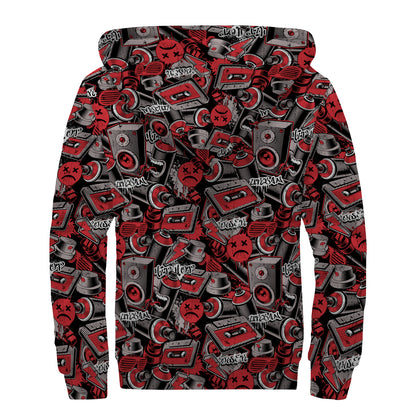Grunge Graffiti Pattern Print Sherpa Lined Zip Up Hoodie