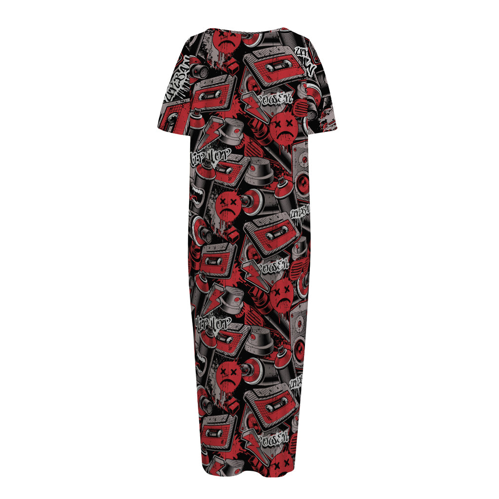 Grunge Graffiti Pattern Print Short Sleeve Long Nightdress