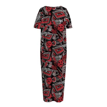 Grunge Graffiti Pattern Print Short Sleeve Long Nightdress