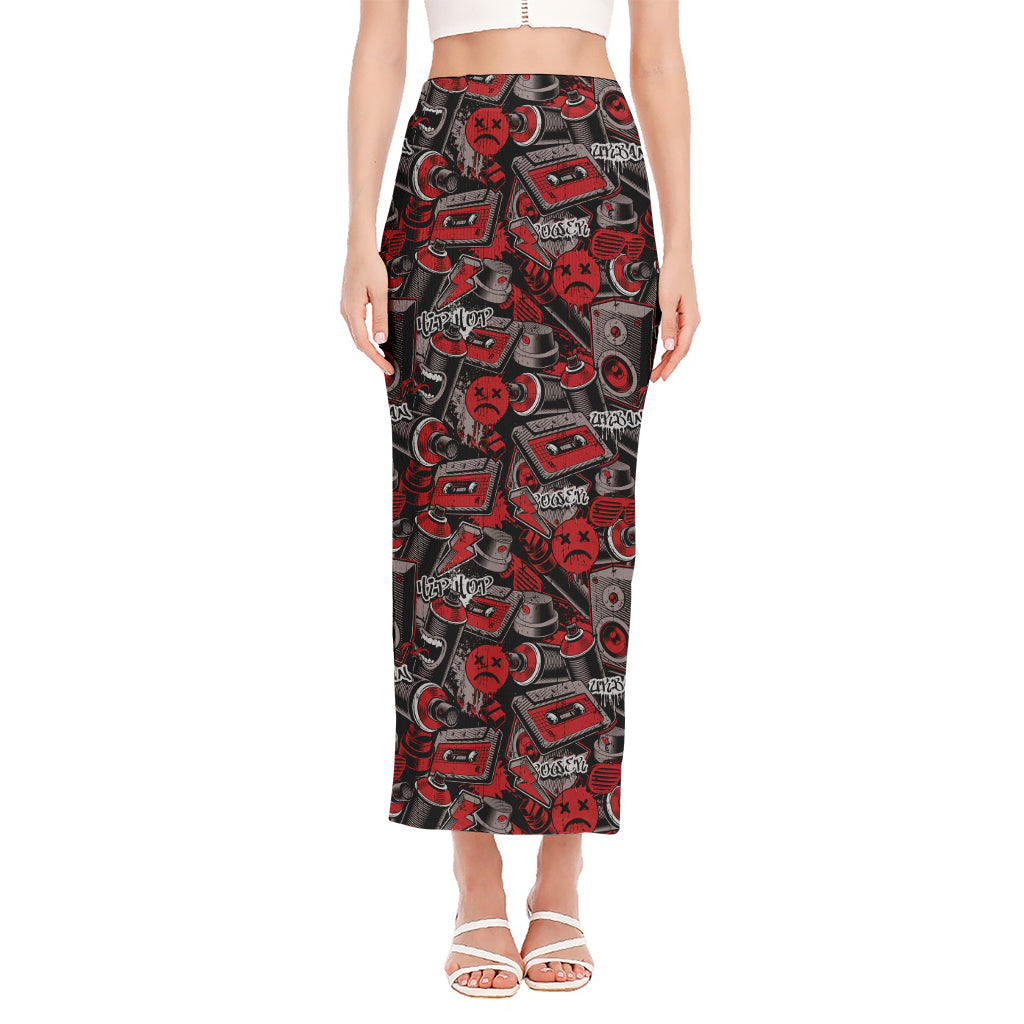 Grunge Graffiti Pattern Print Side Slit Maxi Skirt