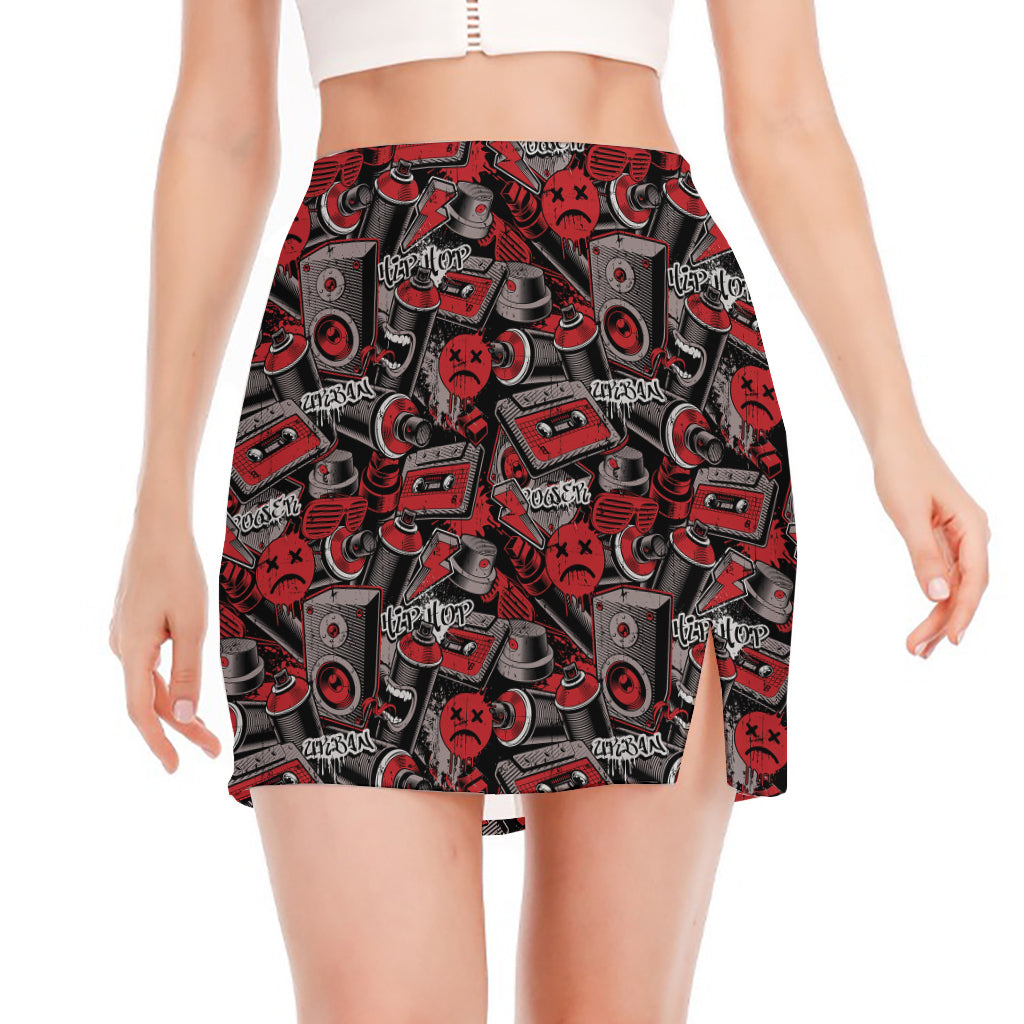 Grunge Graffiti Pattern Print Side Slit Mini Skirt