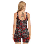 Grunge Graffiti Pattern Print Sleeveless One Piece Swimsuit