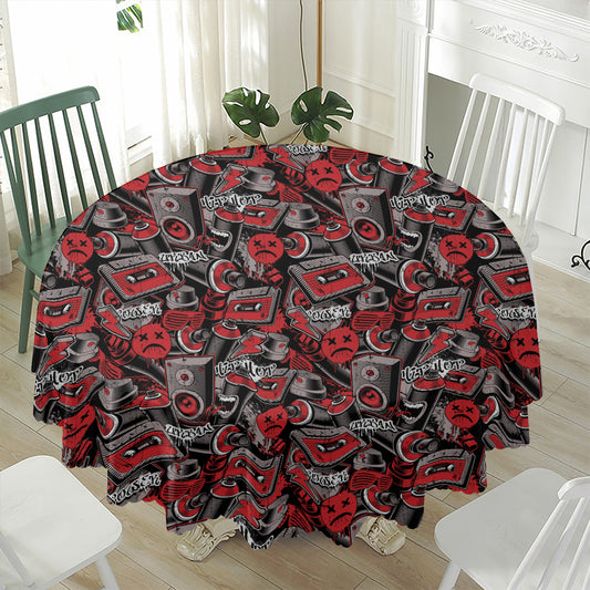 Grunge Graffiti Pattern Print Waterproof Round Tablecloth