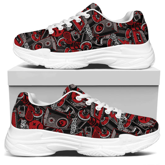 Grunge Graffiti Pattern Print White Chunky Shoes