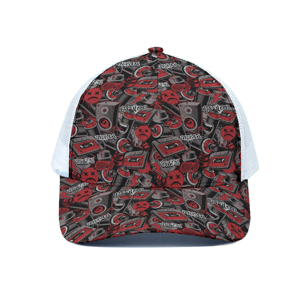 Grunge Graffiti Pattern Print White Mesh Trucker Cap