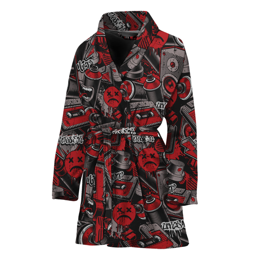 Grunge Graffiti Pattern Print Women's Bathrobe