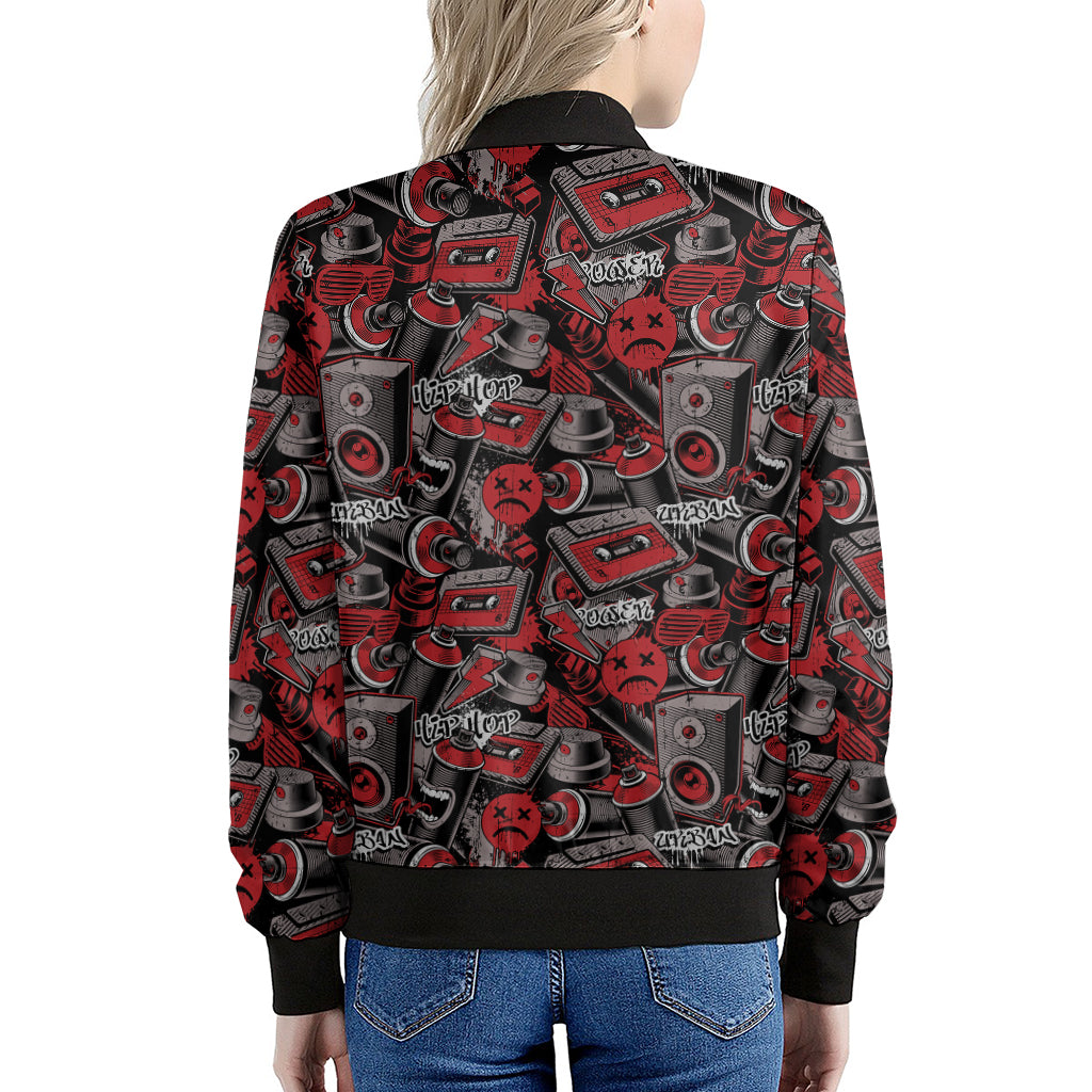 Grunge Graffiti Pattern Print Women's Bomber Jacket