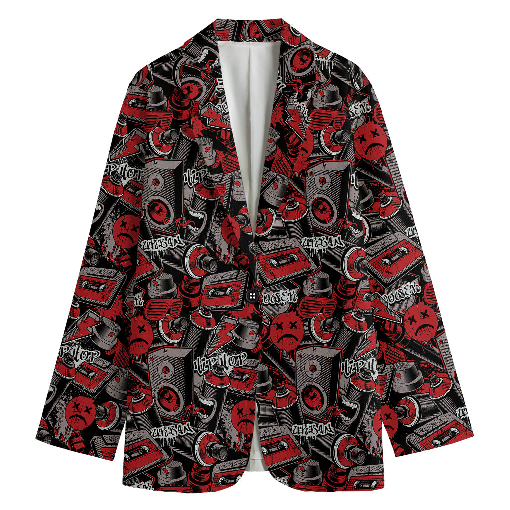Grunge Graffiti Pattern Print Women's Cotton Blazer