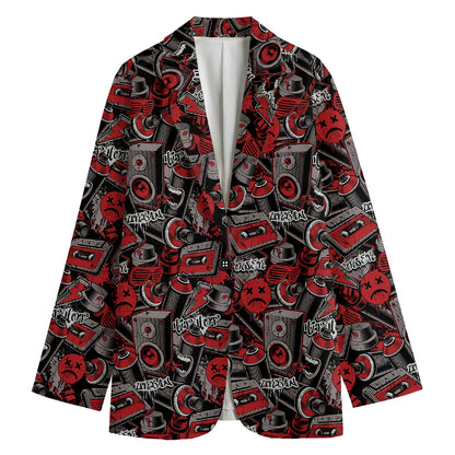 Grunge Graffiti Pattern Print Women's Cotton Blazer